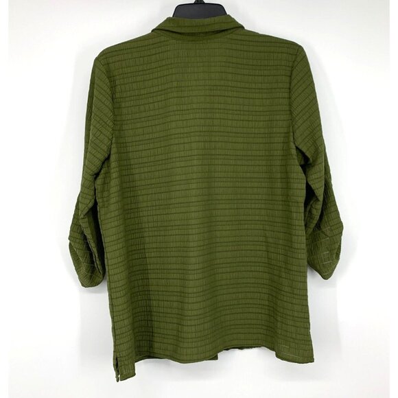 NY Collection Top Green Button Down Roll Tab 3/4 Sleeve NWT - Picture 9 of 11